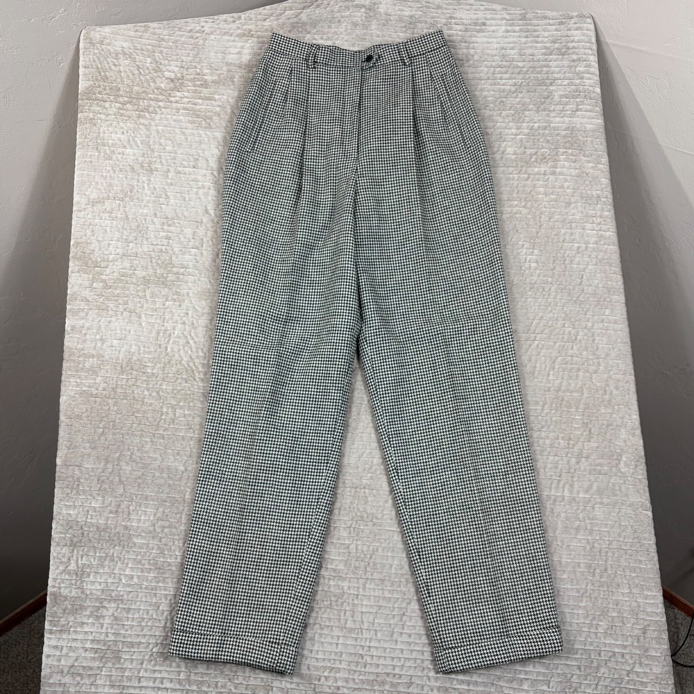 Lauren Ralph Lauren Wool Houndstooth Pleated Trousers Black White Size 6 Vintage